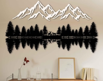 Mountain and Forest Metal Wall Decor, Large Metal Wall Art for Living Room, Rustic Landscape Wall Art, Modern Mountain Metal Art, Home Gift