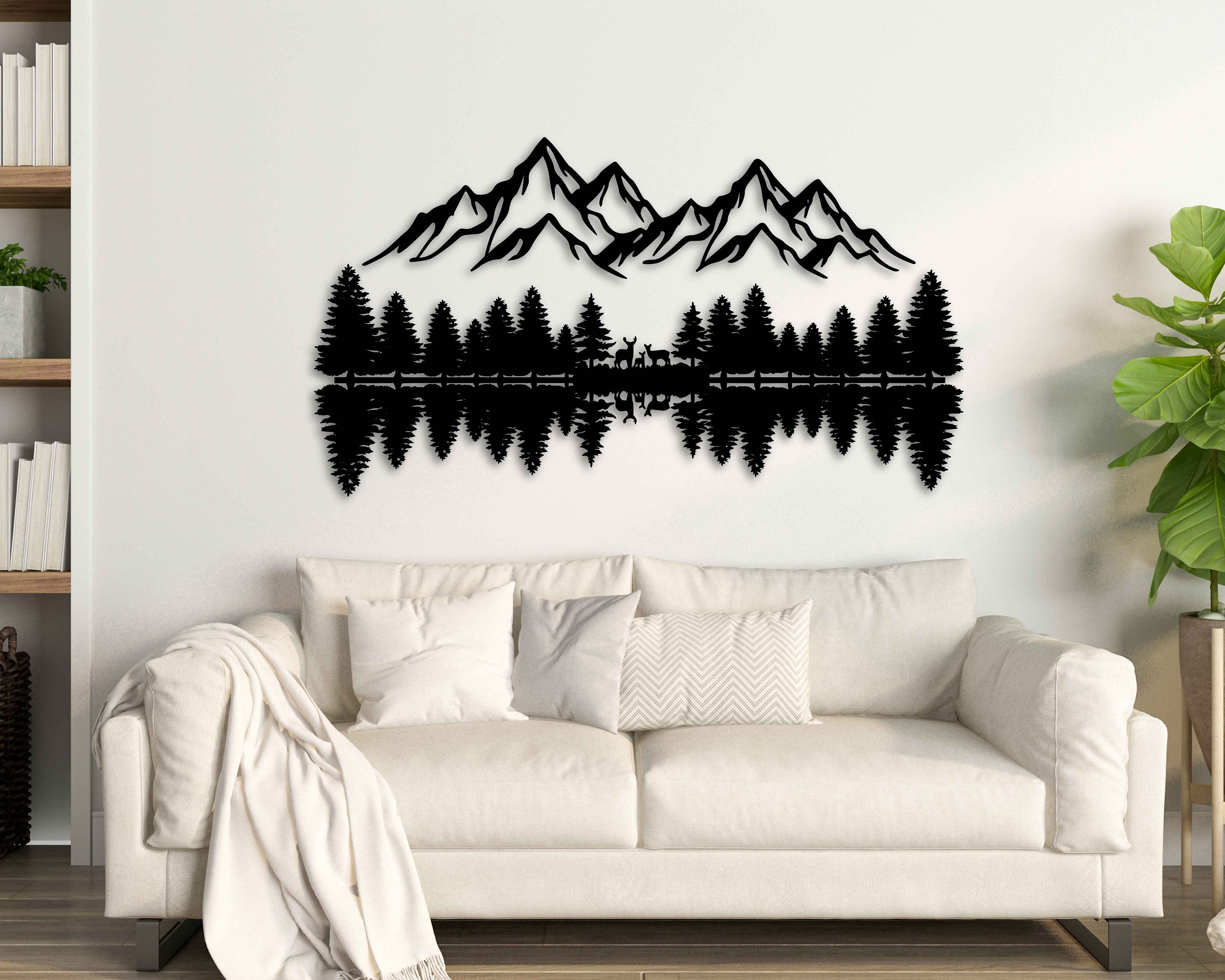 Decorazione Parete Metallo - Motivo Montagne E Foreste, 40x13.5cm, Nero - Foto 12
