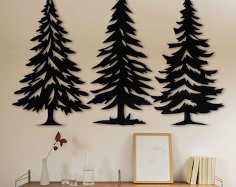 Tree Metal Wall Art Metal Home Decor, Metal Wall Art of Pine Trees, Set of 3 Large Metal Nature Wall Decor, Forest Wall Decor, Home Gift