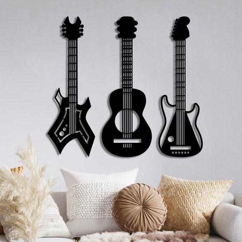 Guitar Metal Wall Art Decor 3 Piece Music Wall Art Etsy