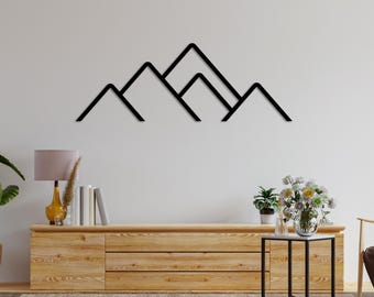 Geometric Line Mountain Metal Wall Art, Living Room Mountain Metal Wall Decor, Bedroom Metal Mountain Wall Art, Realtor Closing Gift