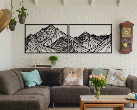 4 Decorazioni Murali Metallo Con Montagne - Arte Moderna Per Soggiorno O Camera - Foto 2
