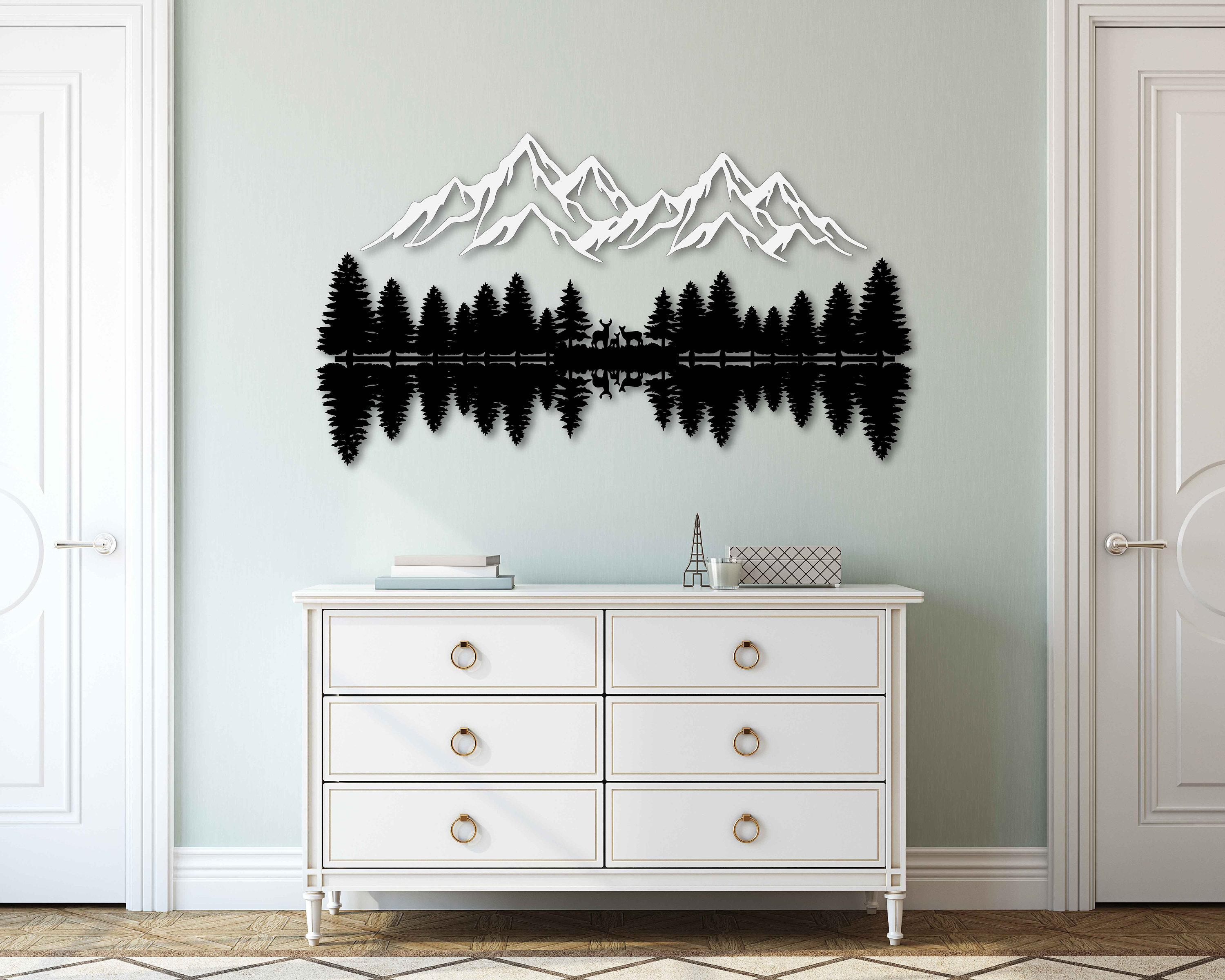Mountain and Forest Wall Art Home Decor, Metal Wall Art of Pine Trees ...
