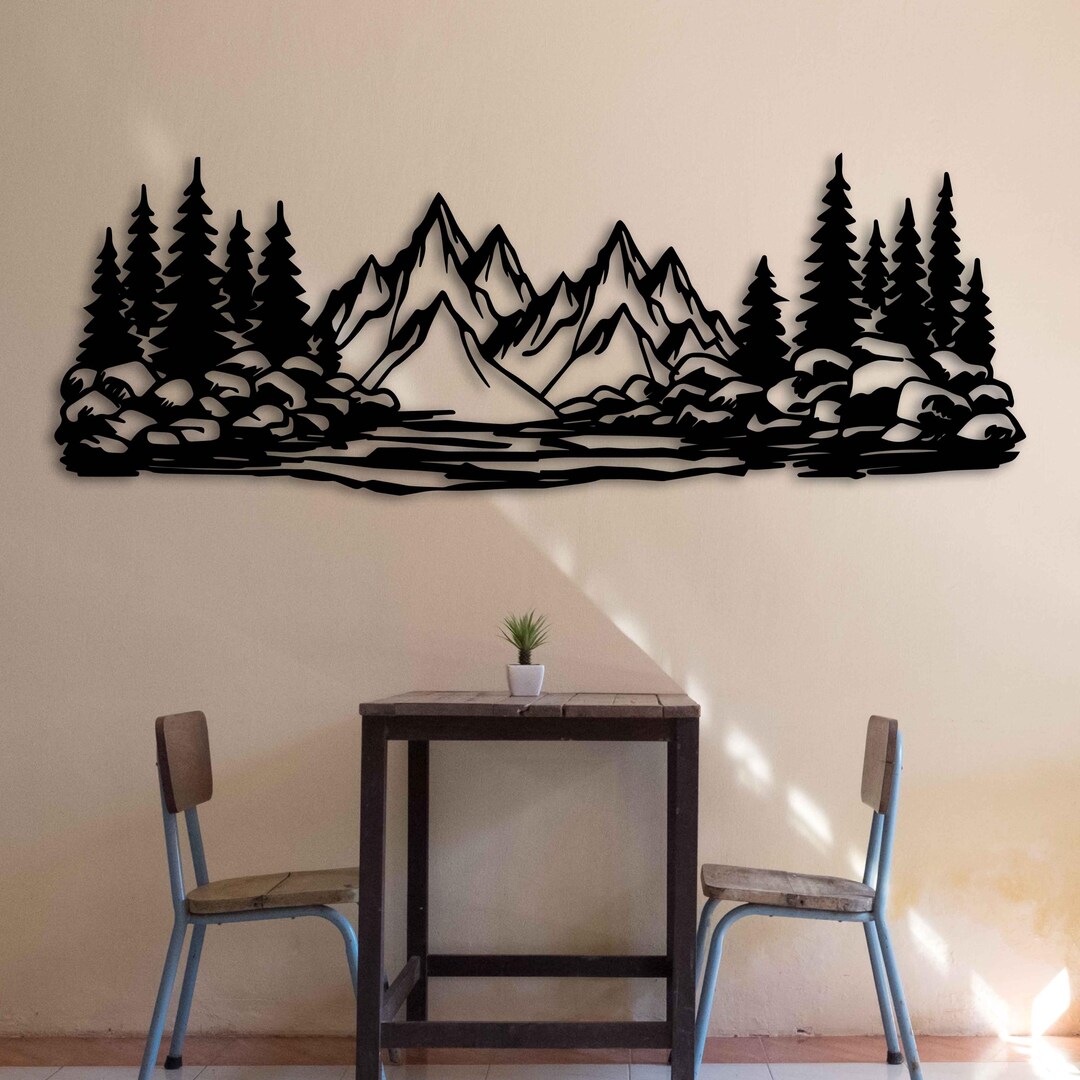 Cabin Decor Mountain Metal Wall Art, Indoor and Outdoor Forest and ...