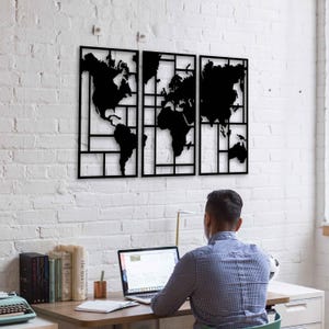 Weltkarte Metallwandkunst, Extragroße Weltkarte Wandkunst, Geometrische Karte Wanddekoration, Metallwandkunst für Wohnzimmer, Innendekoration
