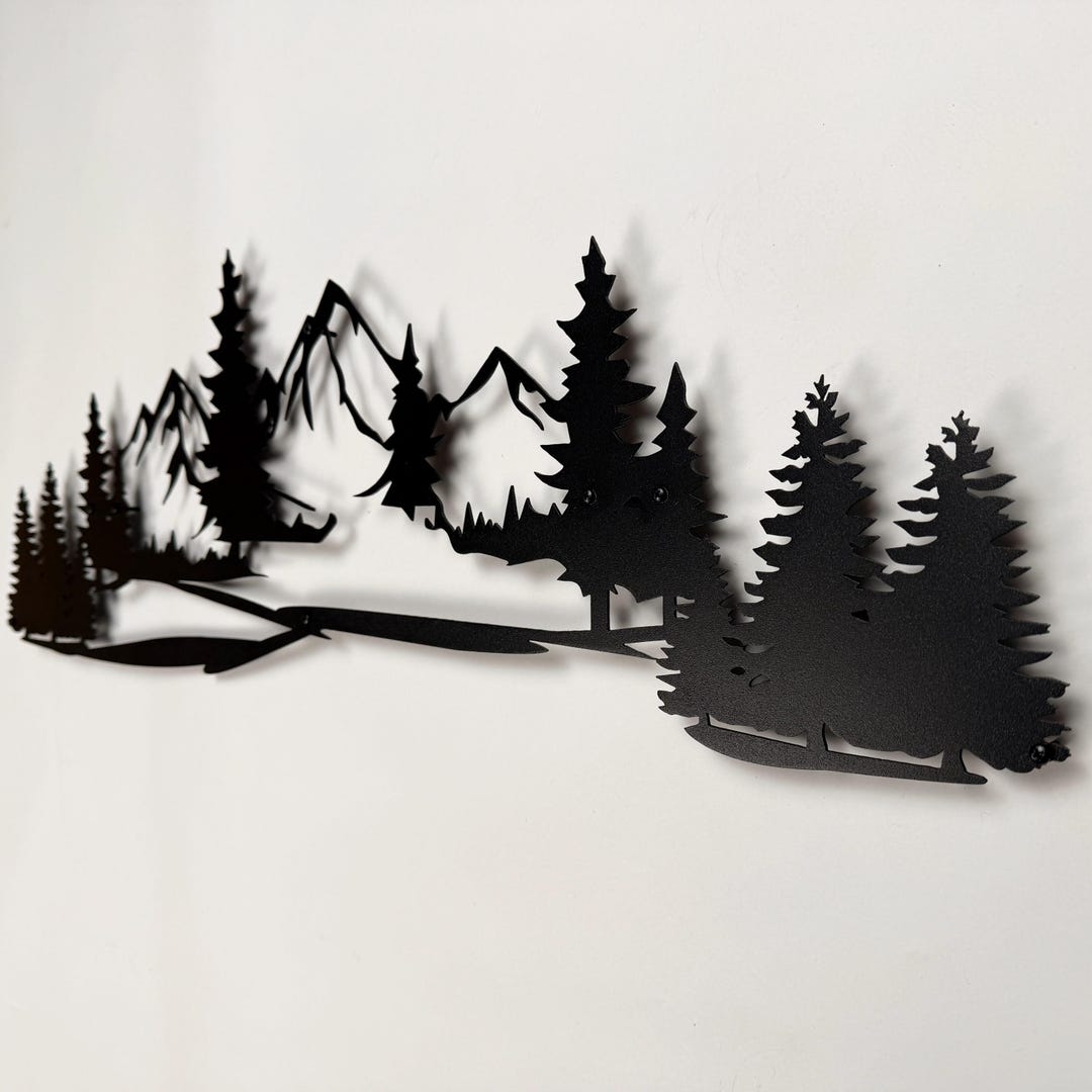 Mountain Forest Landscape Metal Wall Art, Rustic Evergreen Pine Trees ...