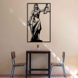 Attorney Gift Lady Justitiy Metall Wanddekoration, Kanzlei Wandkunst, Waage der Gerechtigkeit Metallschild, Bürodekoration für Rechtsanwälte