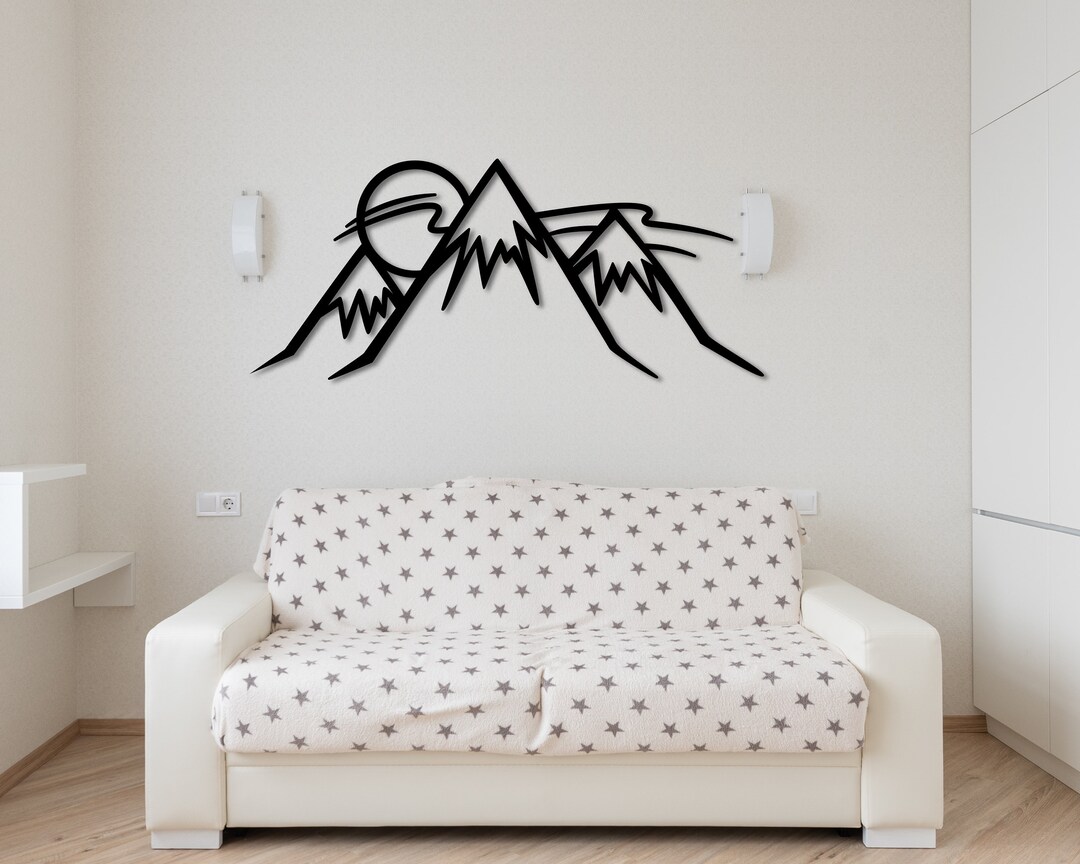 Mountain Wall Art Minimalist Metal, Wall Decor Living Room Metal Wall ...