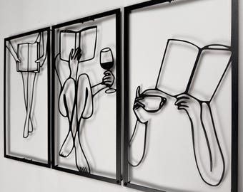 Metalen muurkunst, berg en bos, metalen wanddecoratie, grote wandsculptuur voor rustiek huis, binnen en buiten, moderne decoratie, foto's voor thuis, kantoor, woonkamer (berg 2, medium, zwart/zwart