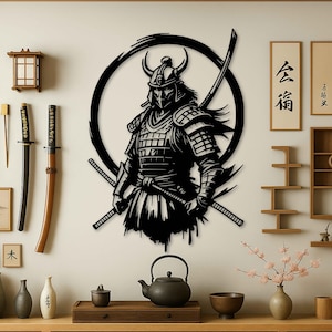 Samurai Warrior Metal Wall Art, Japanese Zen Inspired Home Decor