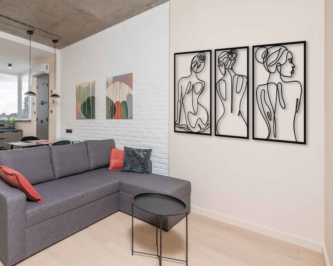 Metal Woman Line Art Wall Decor for Bathroom, Set of 3 Minimalist Wall ...