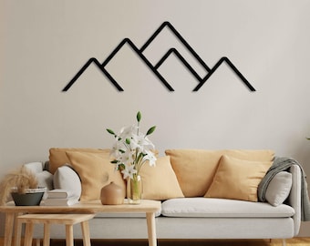 Geometric Line Mountain Metal Wall Art, Kawa Metal Works Decor, Living Room Bedroom Accent