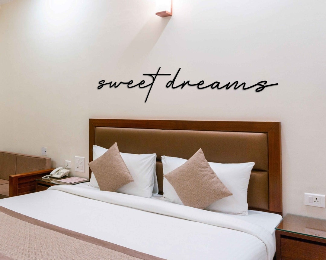 Sweet Dreams Metal Wall Art, Metal Words Wall Decor, Set Of 2 Wall Art, Sweet Dreams Metal Sign, Metal Wall Decor, Bedtime Dream Sign, Master Bedroom Wall Decor, Handmade Home Decor (43"x9" | 110x24cm, White