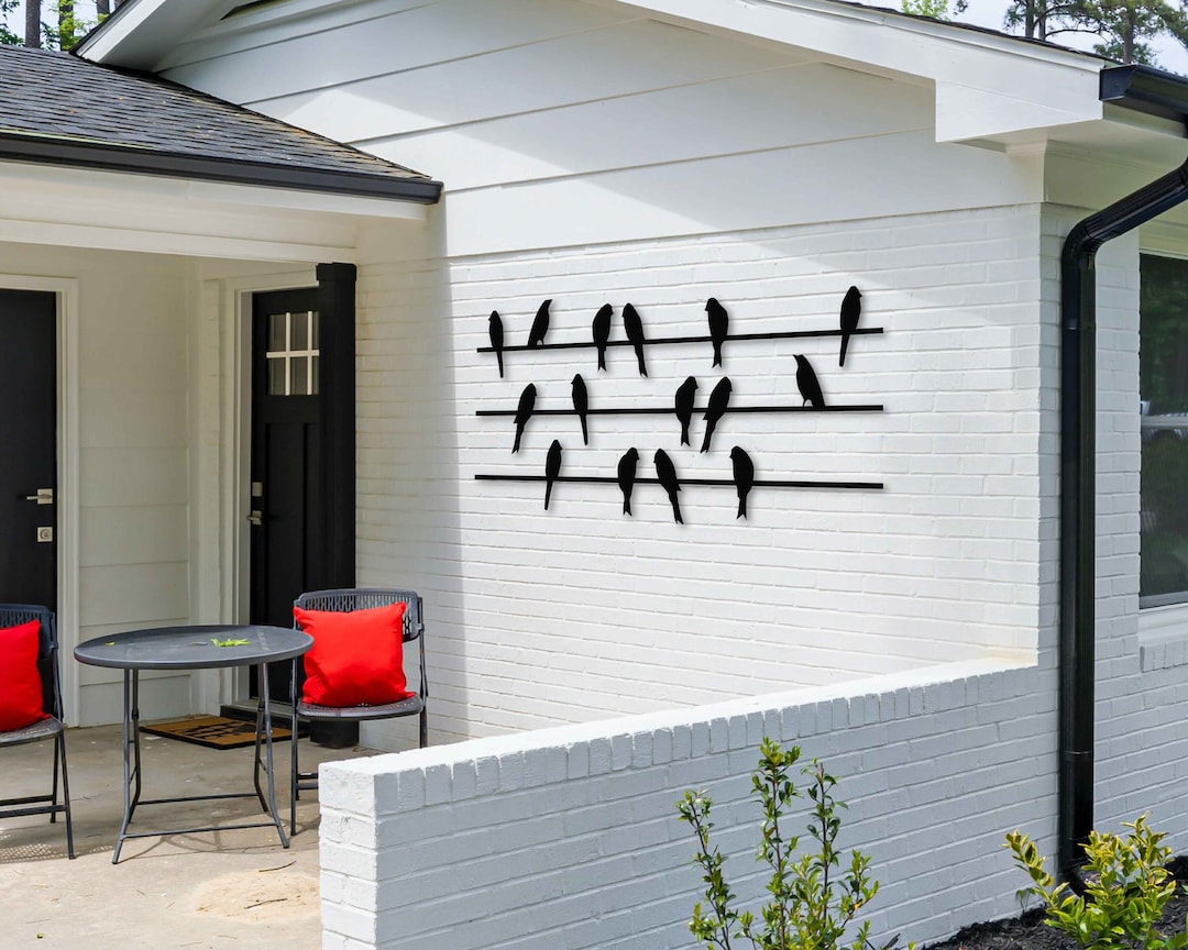 Birds on Wire Wall Art Metal Home Decor, Outdoor Metal Birds Wall Art, Minimalist Bird Decor for