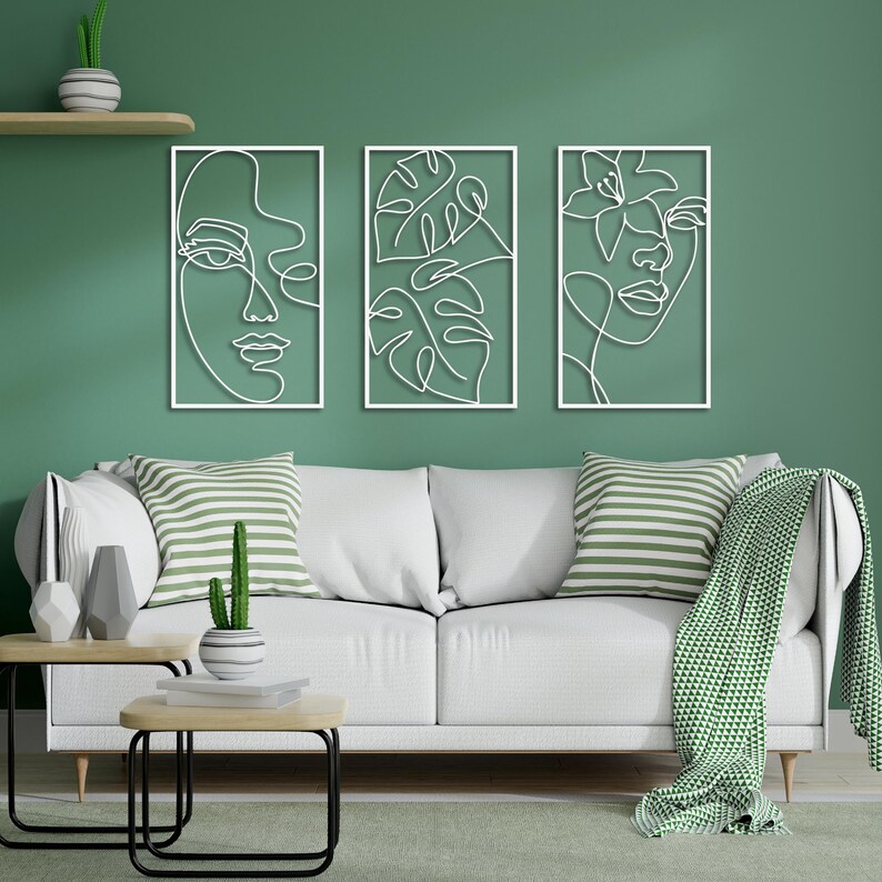 Woman Face Line Art, Metal Wall Decor, Minimalist Floral Set - Etsy