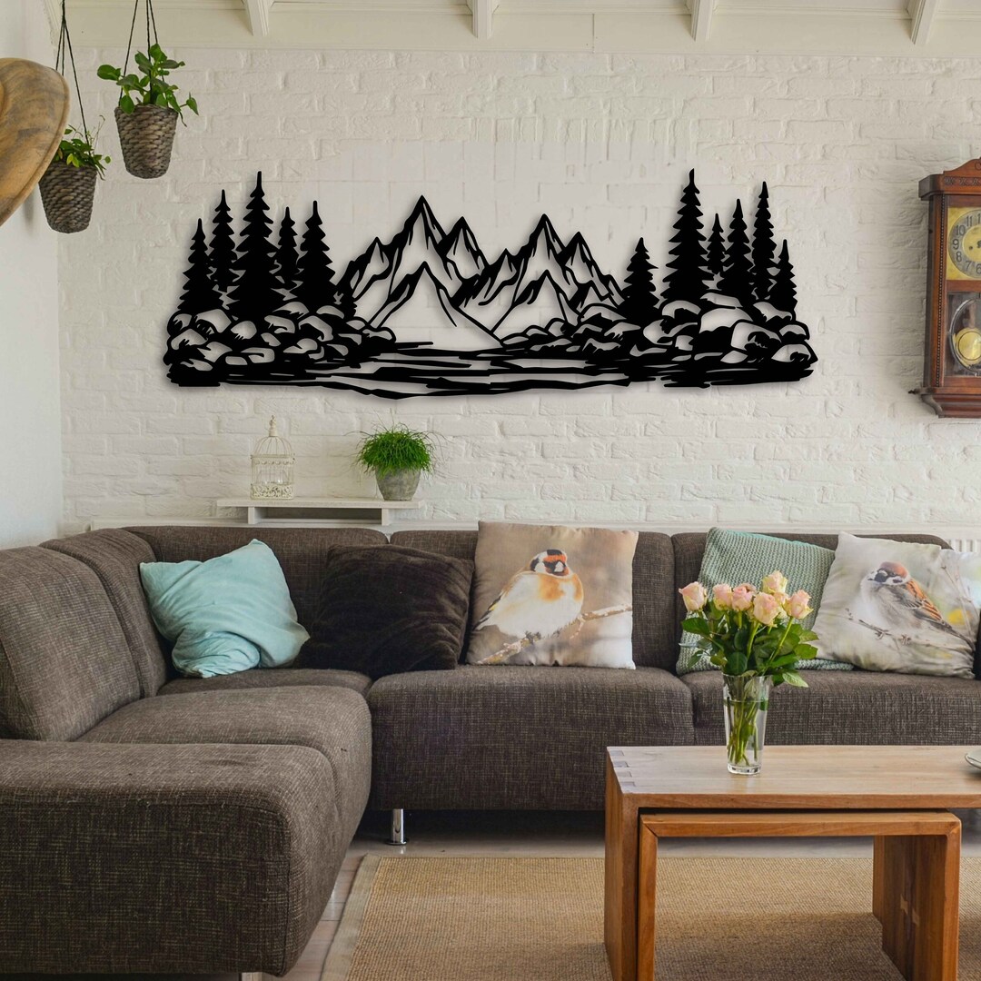 Mountain and Forest Metal Wall Art, Hill and Trees Metal Wall Decor ...