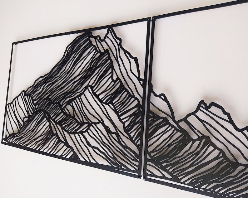 Mountain Metal Wall Art Decor Extra Large 2 Piece Mountain Etsy