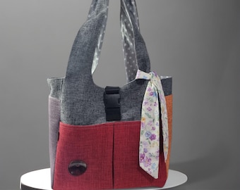 Grand sac fourre-tout en toile fait main pour femme - Sac à bandoulière multi-poches avec porte-bouteilles