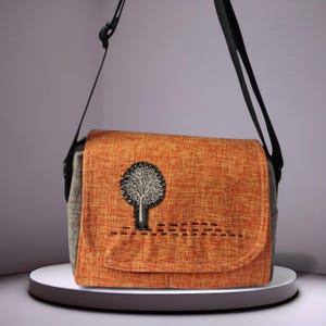 Handmade Fabric Cross Bag, Boho Shoulder Bag with Pockets , Everyday bag, Orange bag with zipper and flap, bag with style