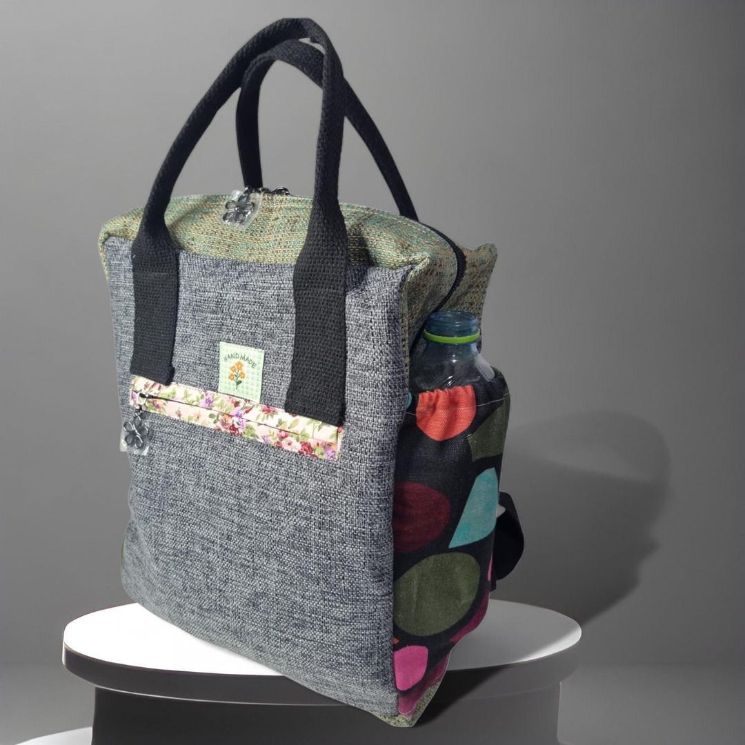 Handmade canvas Gray Backpack for Women Handmade Grey Canvas Leather Rucksack: Unisex Adventurer  main image 4