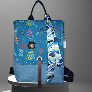 vegan handmade Blue backpack, unique bag style, colorful canvas fabric, backpack for woman&#39;s, Large Backpack, High-tech practical backpack.