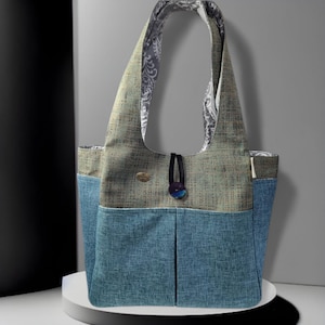 Handgefertigte Umhängetasche, Damen-Einkaufstasche, Einkaufstasche mit großer Kapazität, Canvas-Tasche, mehrere tiefe Fronttaschen, stabiler Schnallenverschluss.