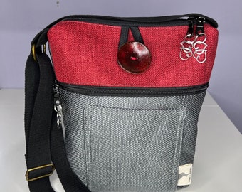 Kleine linnen crossbody tas met zak, damesschoudertas met ritssluiting, veganistische crossbody tas handgemaakt met natuurlijk linnen