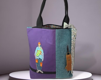 Vegan Canvas Tote Bag for Women, Zippered Pockets, Spacious Everyday Shoulder Bag, Handmade
