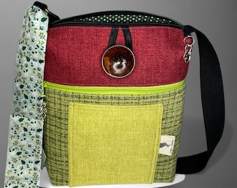 Handgemaakte vegan crossbody canvas schoudertas.
