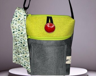 Handgemaakte ecocanvas crossbodytas – groene en zilveren reisschoudertas