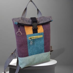 woman&#39;s Backpack with a unique color combination, Handmade bag, Colorful hobo backpack, convertible bag ,student Large Backpack