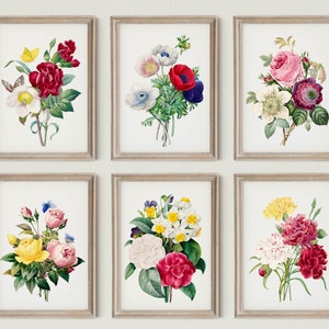 Flower Bouquet Prints Set of 6,Vintage Flowers Illustration,Spring Bouquet,Mother&#39;s Day Gift,Botanical Art Print,Poster Set,DIGITAL DOWNLOAD