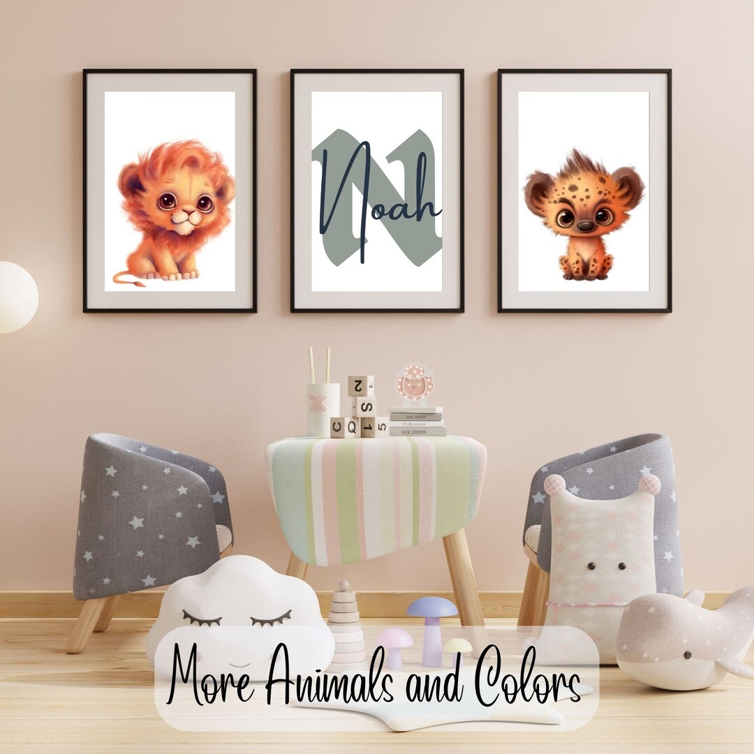Custom Set of 3 Jungle Animal Nursery Decor Wall Art Print Etsy