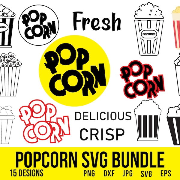 15 Popcorn Svg Bundle, Popcorn Box Svg, Popcorn Clipart, Popcorn Sublimation, Cinema Svg, Movie Theater Svg, Pop Corn Svg, Popcorn Printable