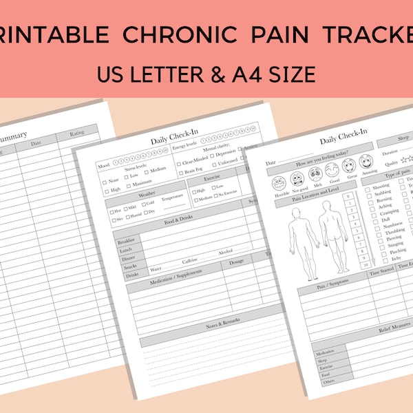 Printable Chronic Pain Tracker, Daily Pain Journal, Pain Log, Fibromyalgia