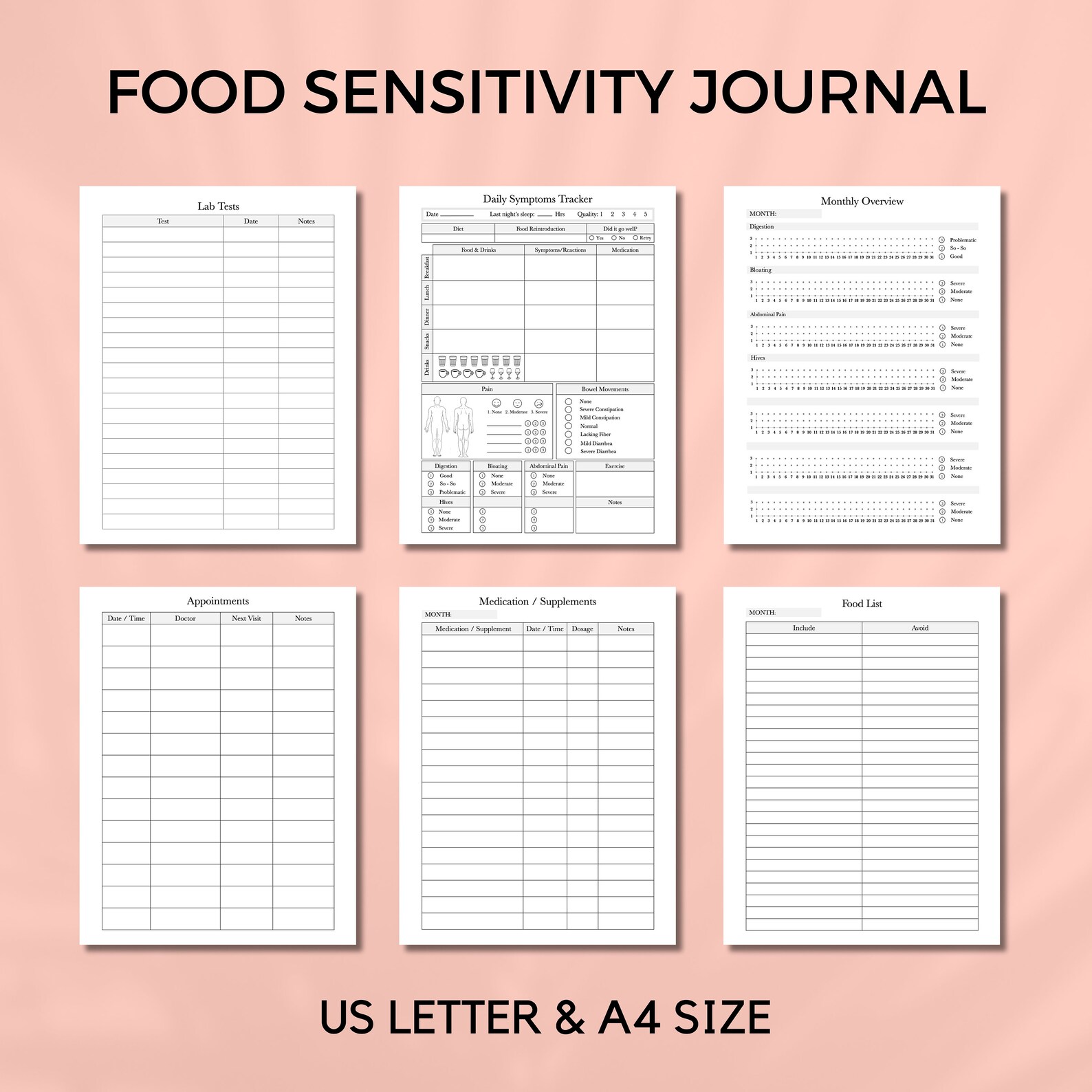Printable Food Sensitivity Journal Food Symptoms Tracker IBS US