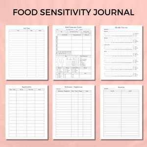 Diario imprimible de sensibilidad alimentaria, registro de síntomas alimentarios, síndrome del intestino irritable, tamaño carta de EE. UU. y A4