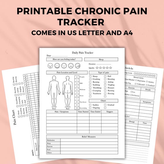 Printable Chronic Pain Tracker, Daily Pain Journal, Pain Log, Fibromyalgia, Health Tracker  | US Letter, A4