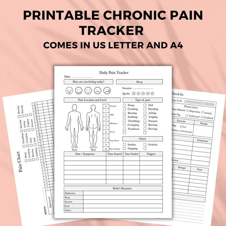 Schmerztagebuch, Schmerztagebuch, Schmerztagebuch, Schmerztagebuch, Schmerztagebuch, Fibromyalgie, Schmerztagebuch | US Letter, A4 Bild 1