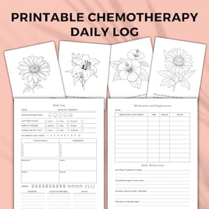 Afdrukbaar dagelijks logboek chemotherapie, dagboek, dagelijkse gezondheidsplanner, symptomentracker, kankerbehandeling | US Letter, A4, A5, halve letter