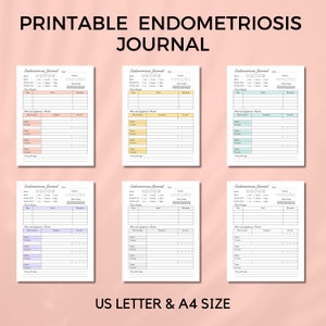 Printable Endometriosis Journal, Pain and Symptoms Tracker, US Letter Size and A4