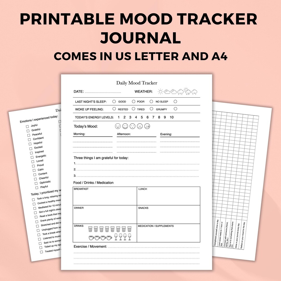 Printable Mood Tracker Journal, Daily Mood Log, Mental Health Tracker ...