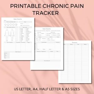 Printable Chronic Pain Tracker, Daily Pain Journal, Pain Log, Fibromyalgia, Health Tracker  | US Letter, A4, A5, Half Letter