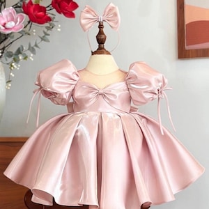 Luxury Elegant Fluffy Toddler Taffeta Dress With Lovely Bows, Baby Toddler Special Occasion Dress, Gift for Baby, Vacation Outfit for Kid