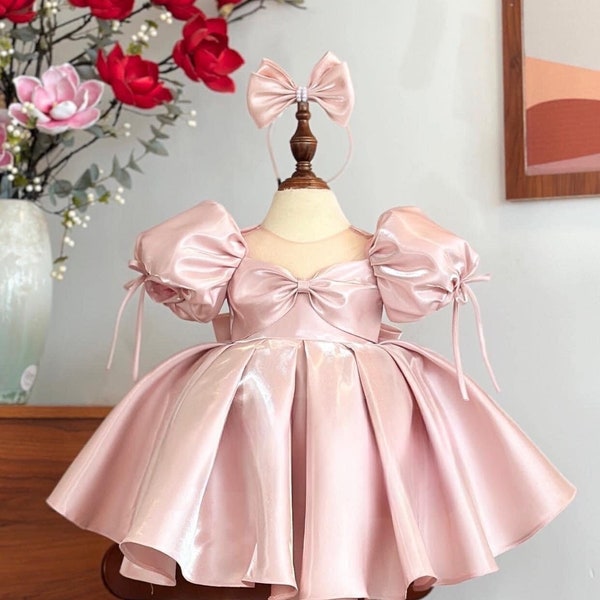 Luxury Elegant Fluffy Toddler Taffeta Dress With Lovely Bows, Baby Toddler Special Occasion Dress, Gift for Baby, Vacation Outfit for Kid