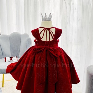 Freya Dress, 1st Birthday Baby toddler Girl Dress, Luxury Velvet Christmas Kids Dress, Fluffy Toddler Dress, Elegant Baby Red Velvet Dress.