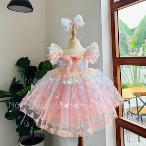 3D Rainbow Butterfly Dress - 3rd Birthday Baby Toddler Girl - Flower Girl Dress - Lovely Christmas Gift for Girl - Fairy Theme Dress