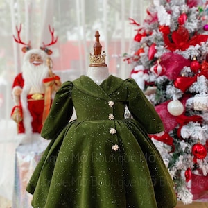 Luxury Vest Dress Velvet Christmas for Baby/Toddler , Elegant Baby Green Velvet Dress, Baby Toddler Special Occasion Dress, Gift for Baby.