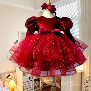 Luxury Velvet Christmas Kid Dress, Elegant Baby Red Velvet Dress, Baby Toddler Special Occasion Dress, Gift for Baby