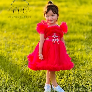 Adorable Hot Pink Tutu Mesh Dress for Baby Party, Kid Toddler Elegant Princess Tutu Dress ,Flower girl dress Fluffy dress